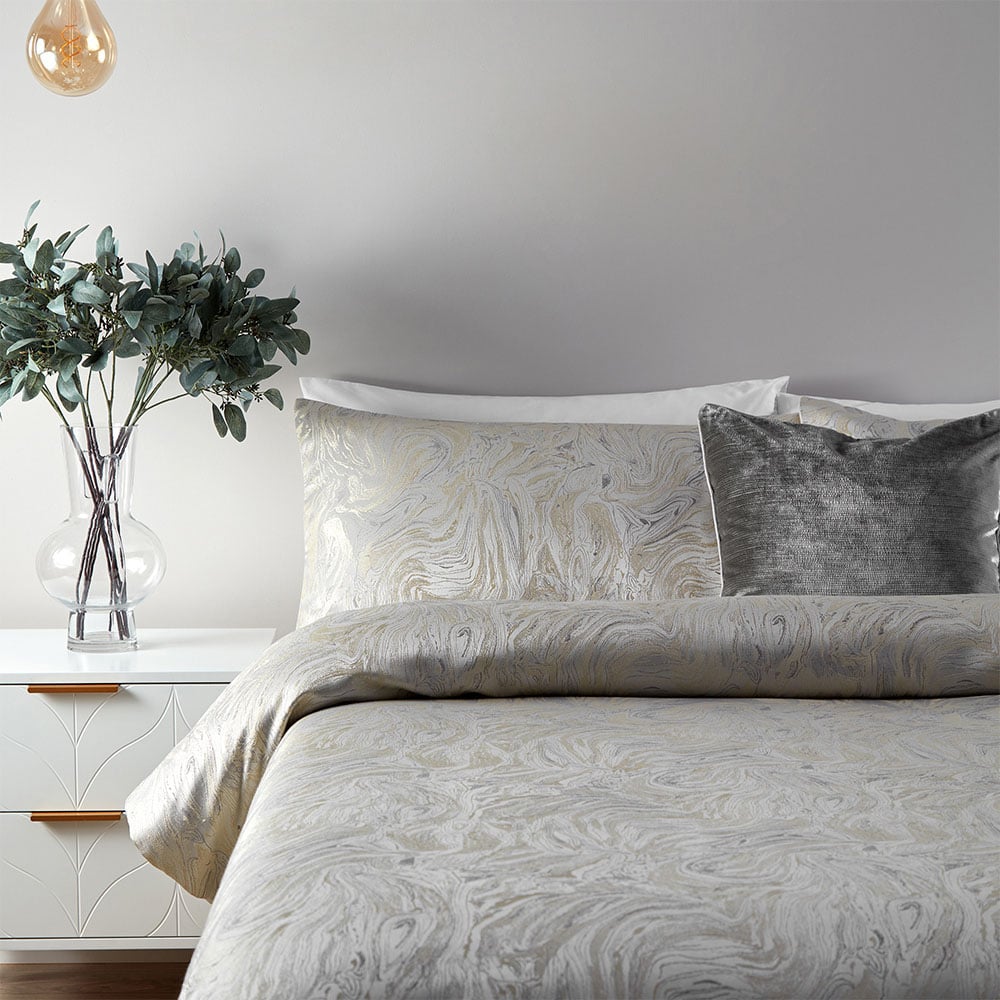 Paoletti Super King Oyster Marble Jacquard Duvet Set Image 3