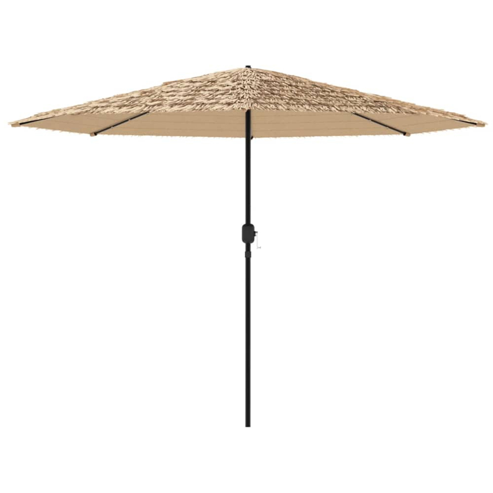 vidaXL Brown LED Light Straw Top Garden Parasol with Steel Pole 3.2m Image 4
