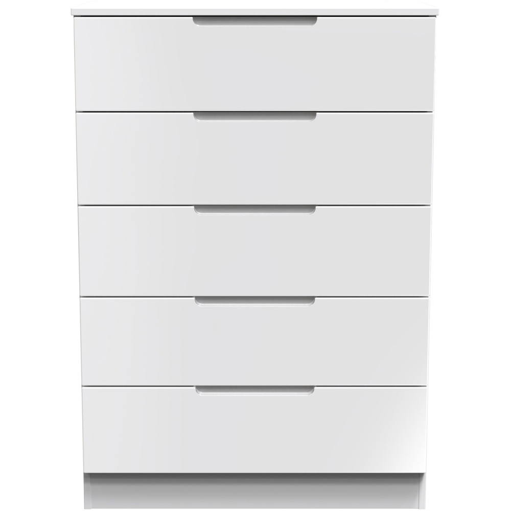 Crowndale Milan 5 Drawer White Gloss and White Chest of Drawers Ready Assembled Image 2