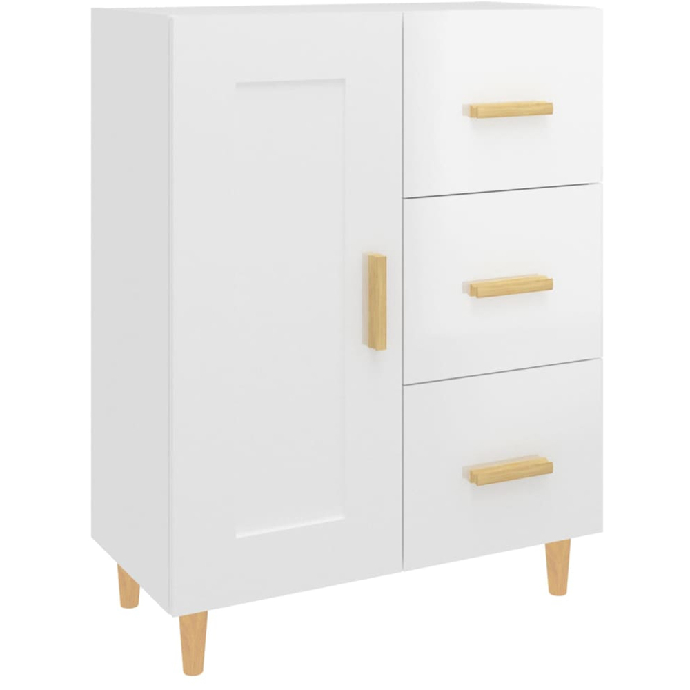 vidaXL Single Door 3 Drawer High Gloss White Sideboard Image 2