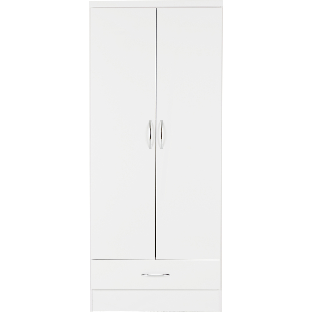 Seconique Nevada 2 Door Single Drawer Gloss White Wardrobe Image 3