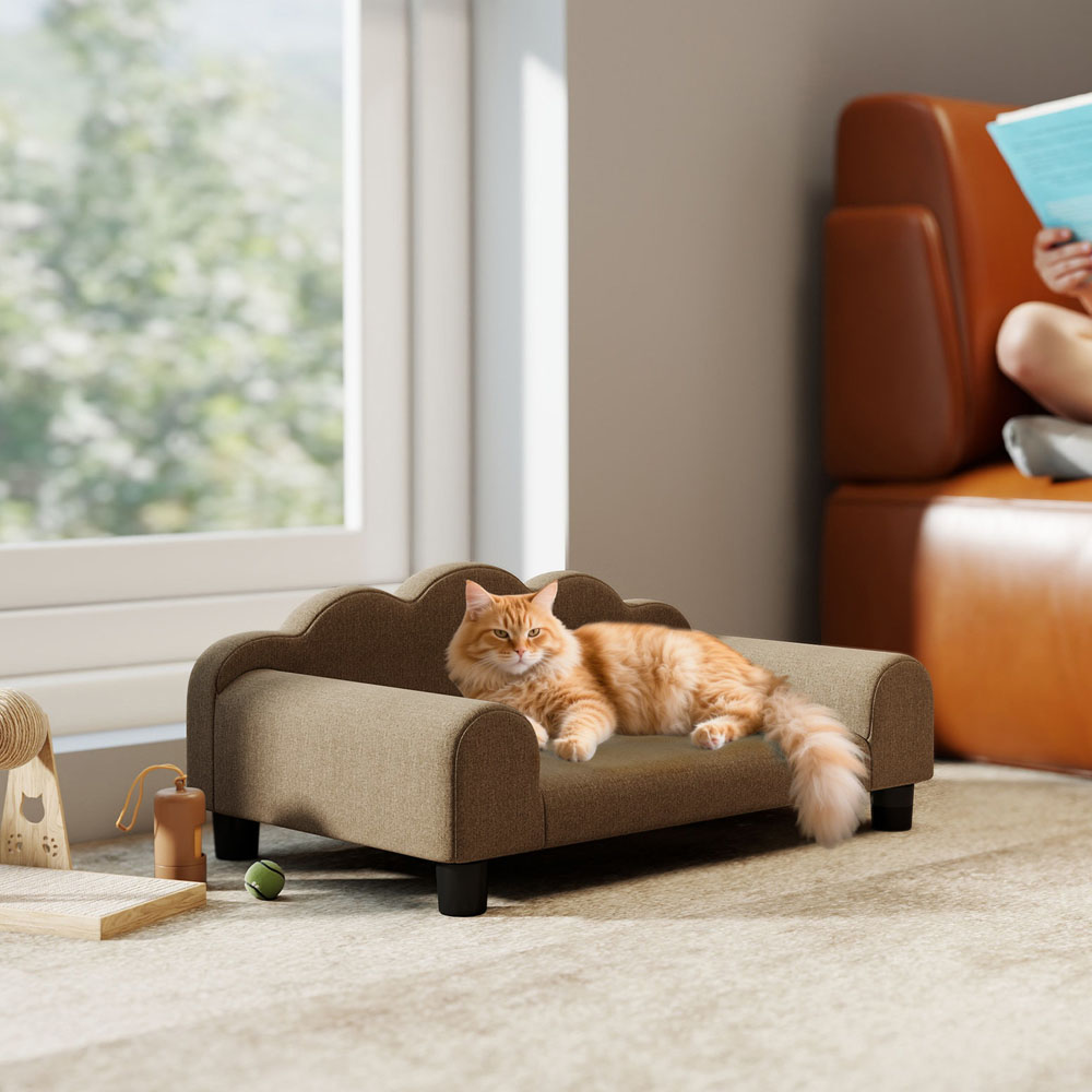 PawHut Brown Small Pet Sofa Bed with Backrest and Armrest Image 4