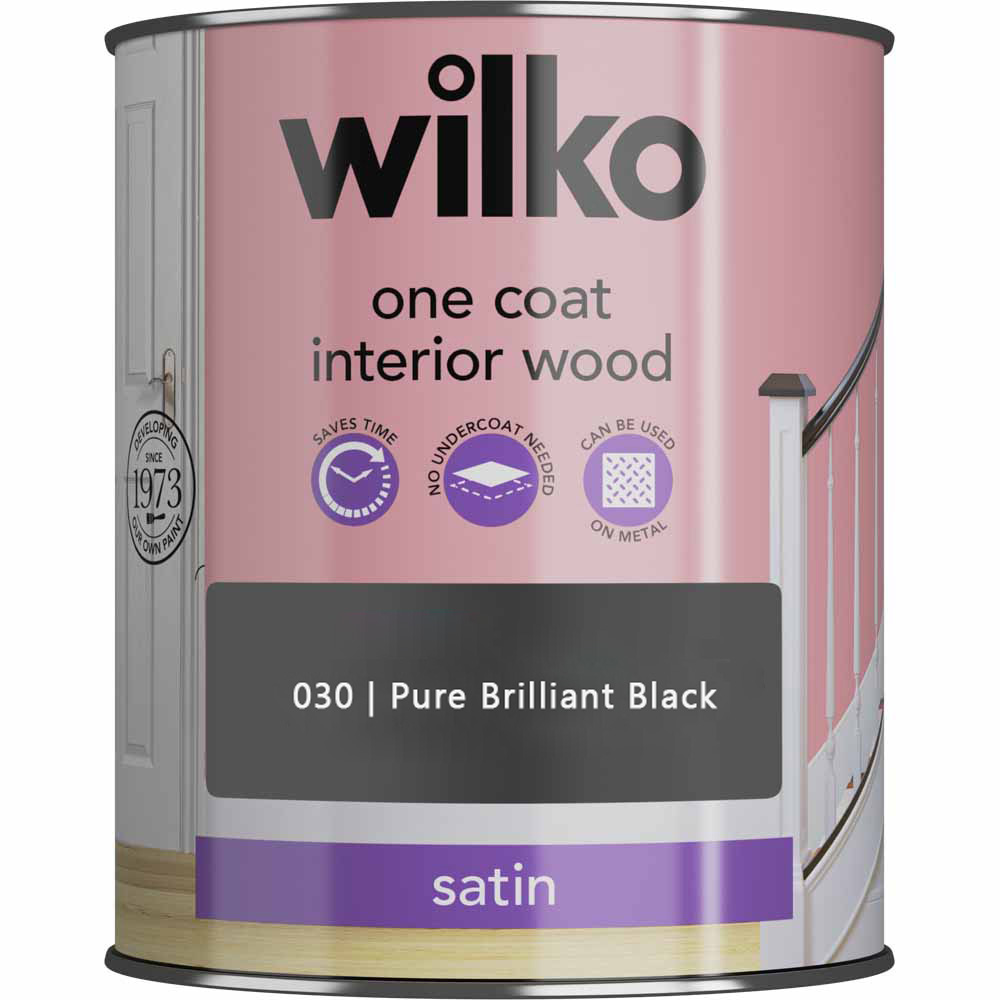 Wilko One Coat Interior Wood Pure Brilliant Black Satin Paint 750ml Image 2