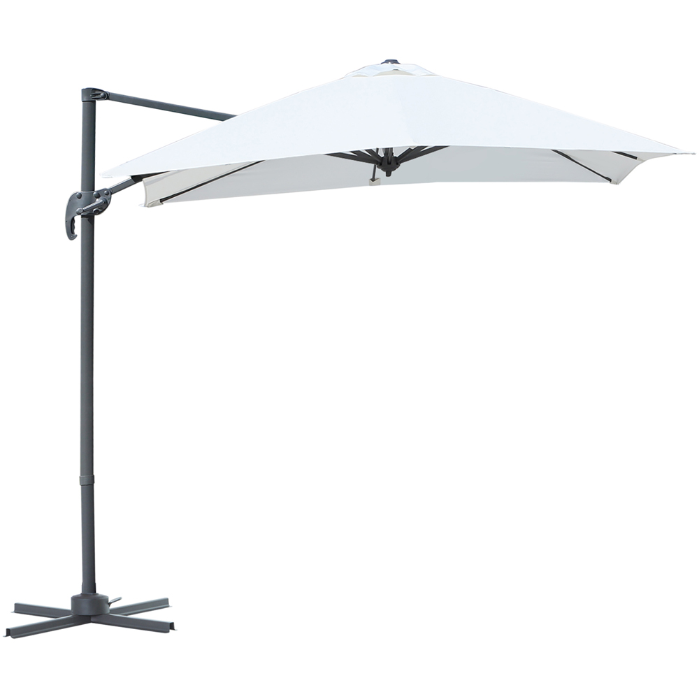 Outsunny White Crank Hanle Cantilever Parasol with Cross Base 2.45 x 2.45m Image 1