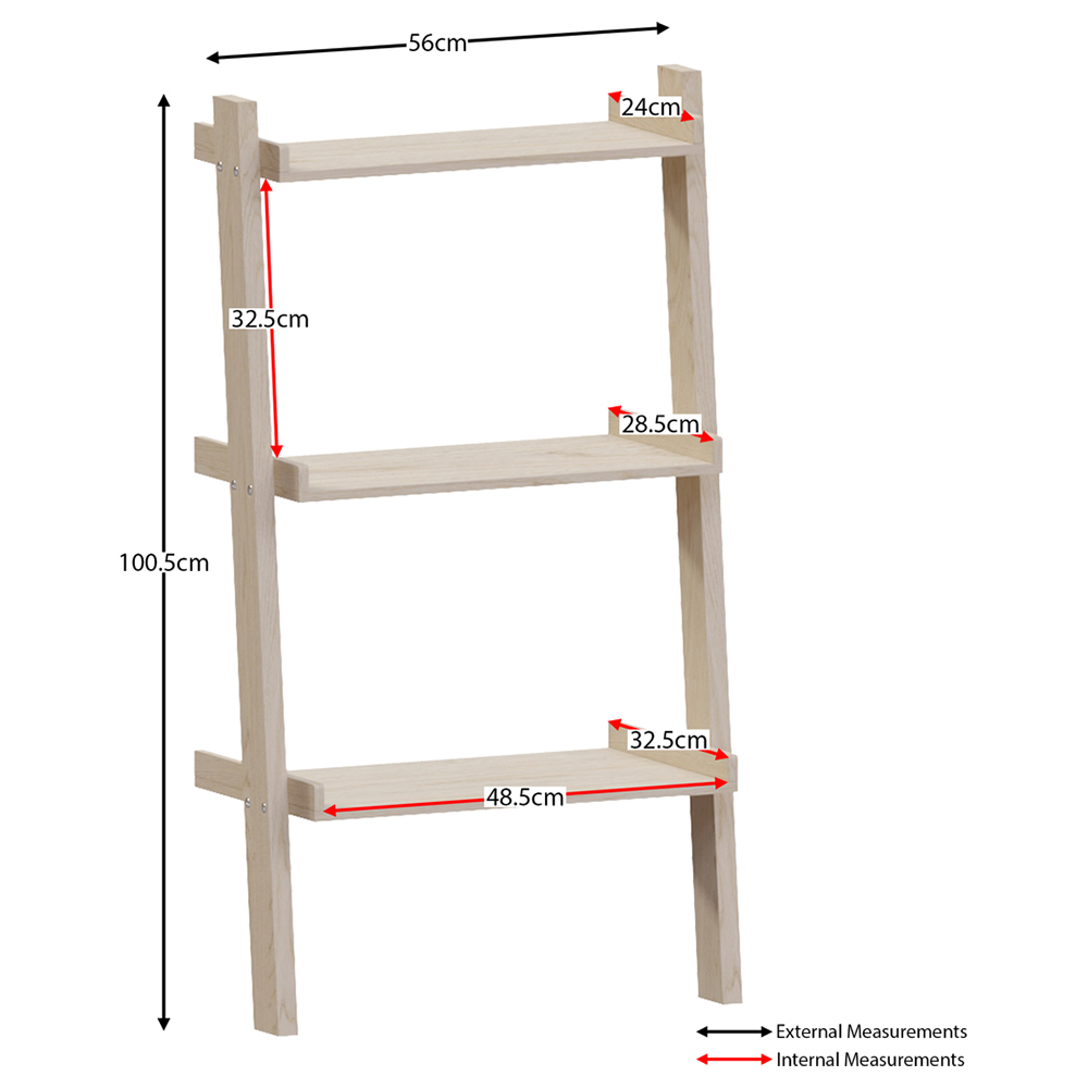 Vida Designs York 3 Shelf Pine Ladder Bookcase Image 6