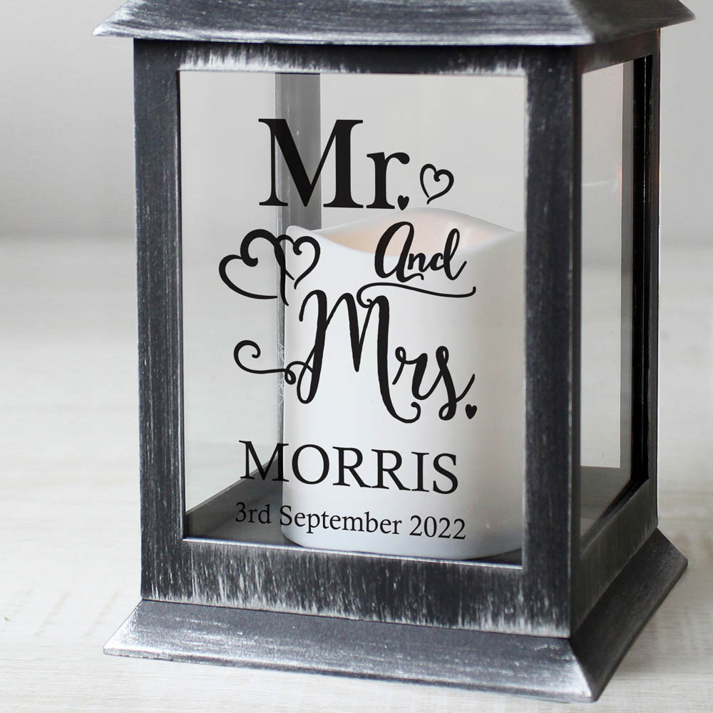Personalised Memento Personalised Black Mr and Mrs Rustic Lantern Image 2