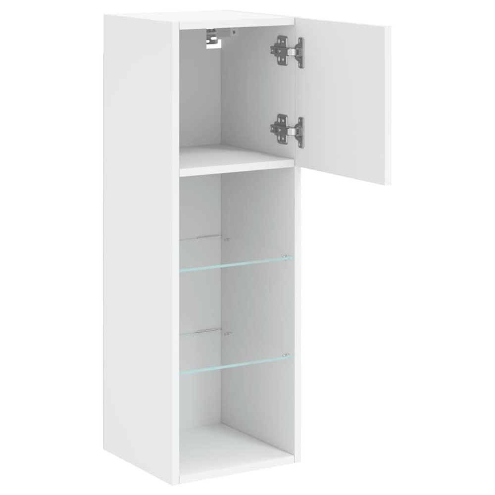vidaXL Single Door 3 Shelf White TV Cabinet with LED Lights Set of 2 Image 6