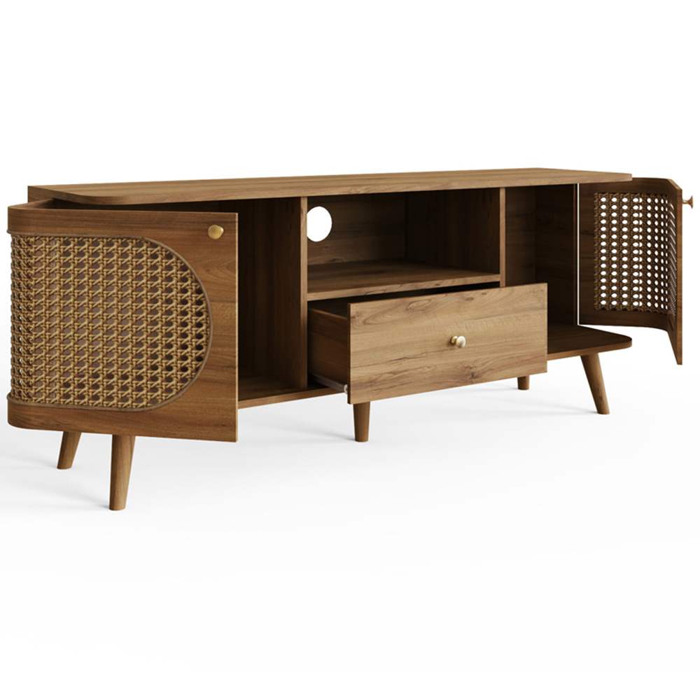 GFW Sorrel 2 Door Single Drawer Single Shelf Oak Rattan TV Unit Image 3