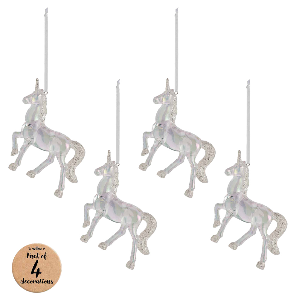 Wilko Glitters Iridescent Unicorn Ornament 4 Pack Image 1