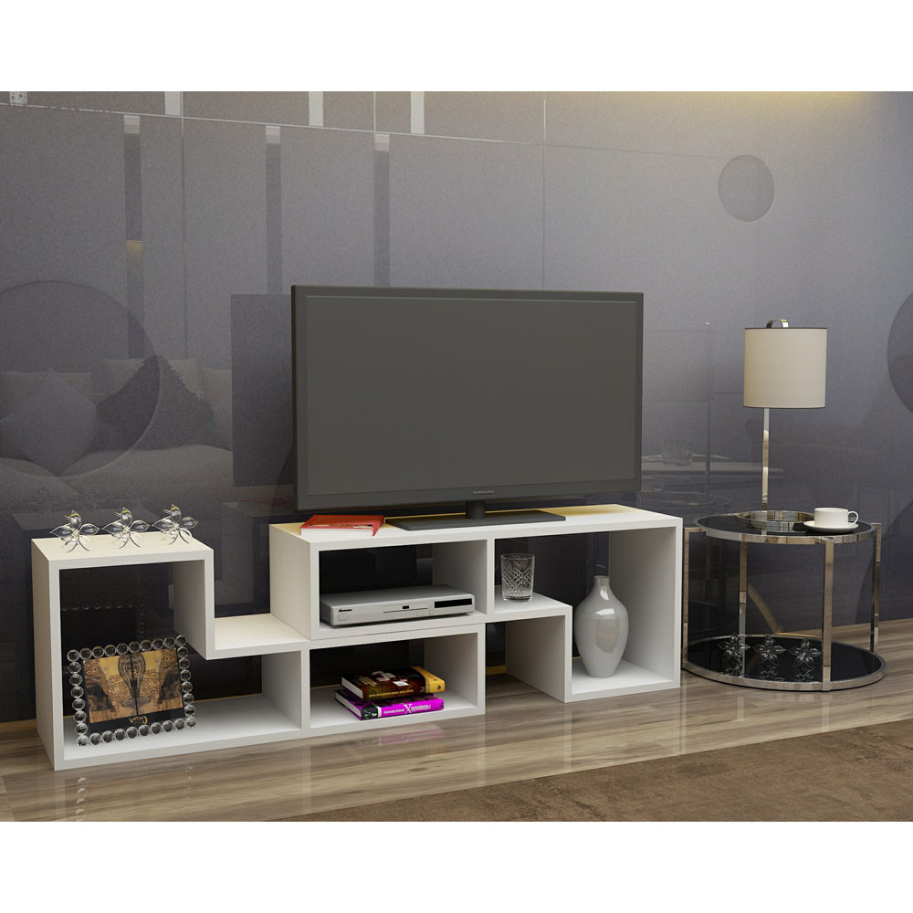 Decorotika Cubicco White Adjustable TV Unit Image 2