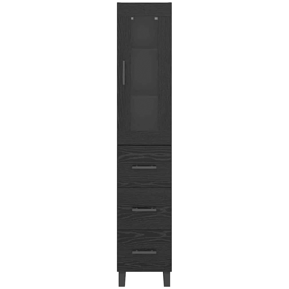 vidaXL Single Glass Door 3 Drawer Black Tall Slim Highboard Image 6