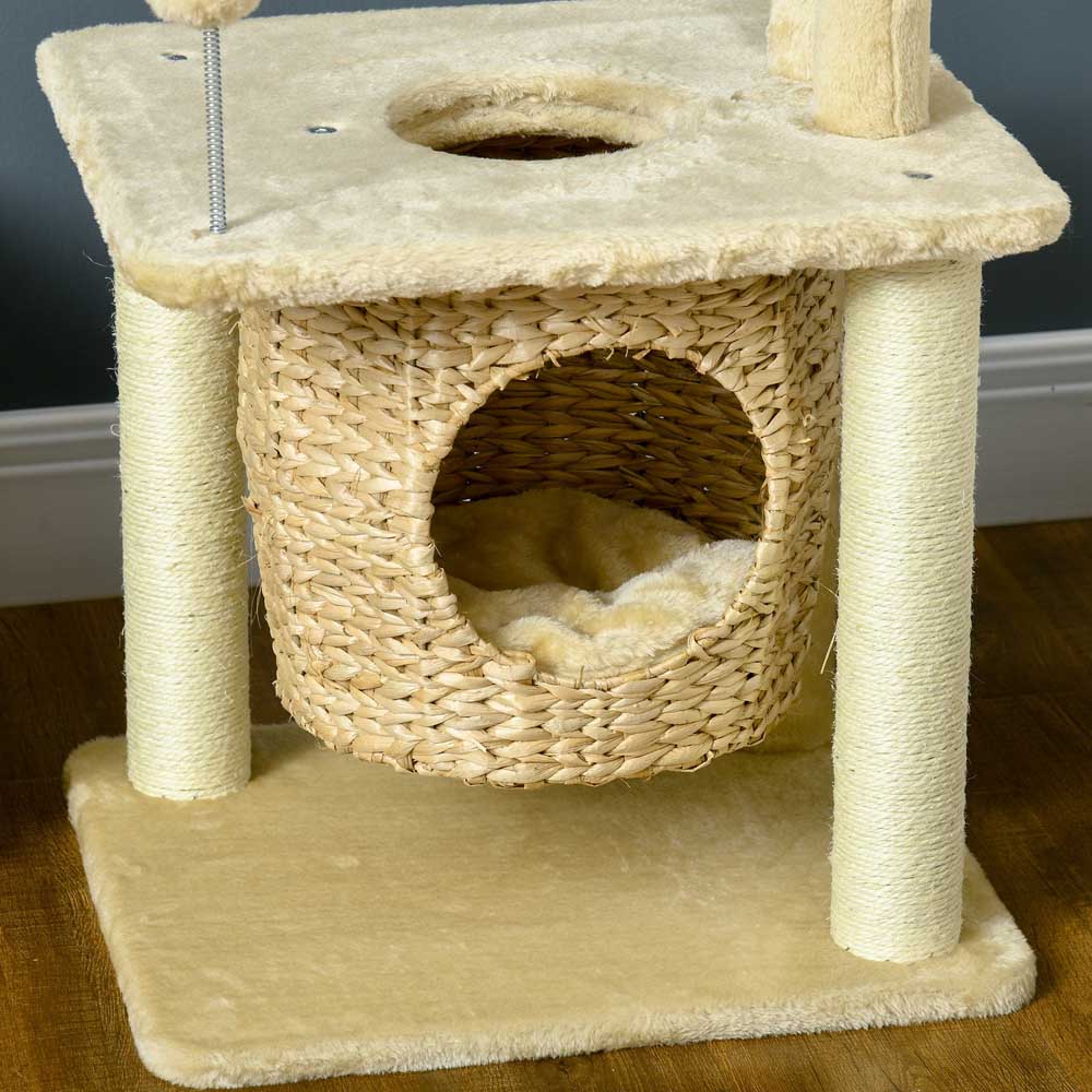 PawHut Cat Tree with Scratching Posts, Cat House, Bed, Washable Cushions Image 7