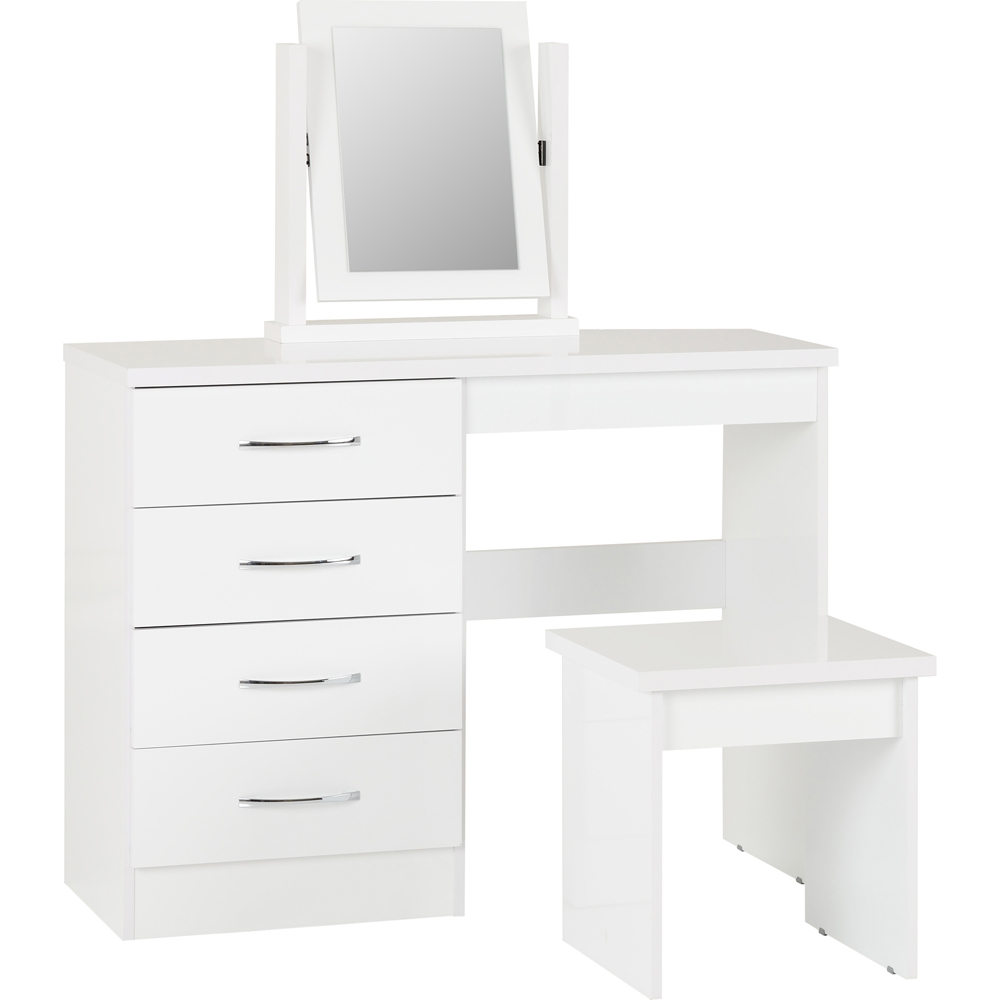 Seconique Nevada 4 Drawer Gloss White Dressing Table Set Image 6