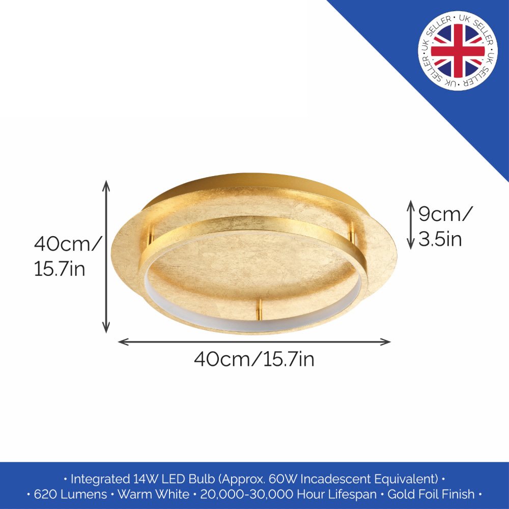 Happy Homewares Flush Mount LED Ceiling Light with Brushed Gold Foil Finish Image 6