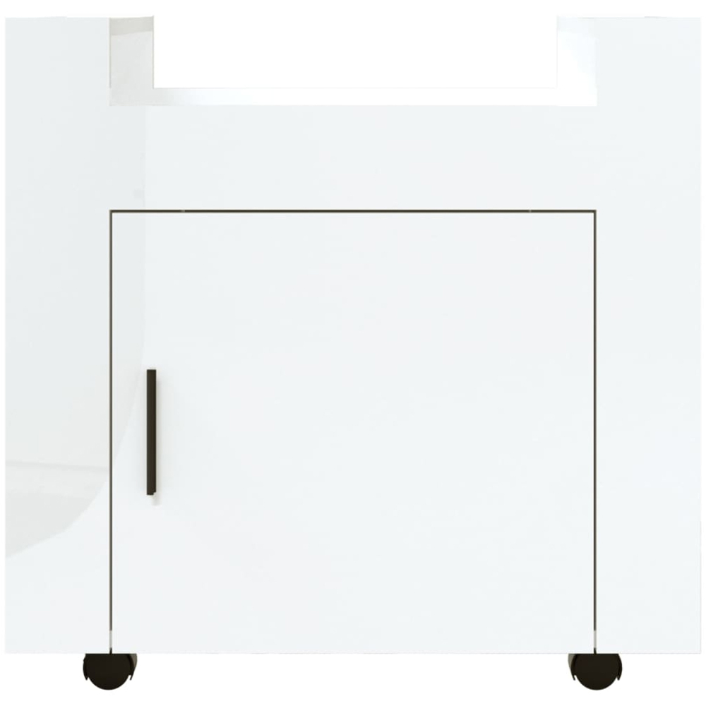 vidaXL Single Door Single Shelf High Gloss White Wooden Desk Trolley Image 6