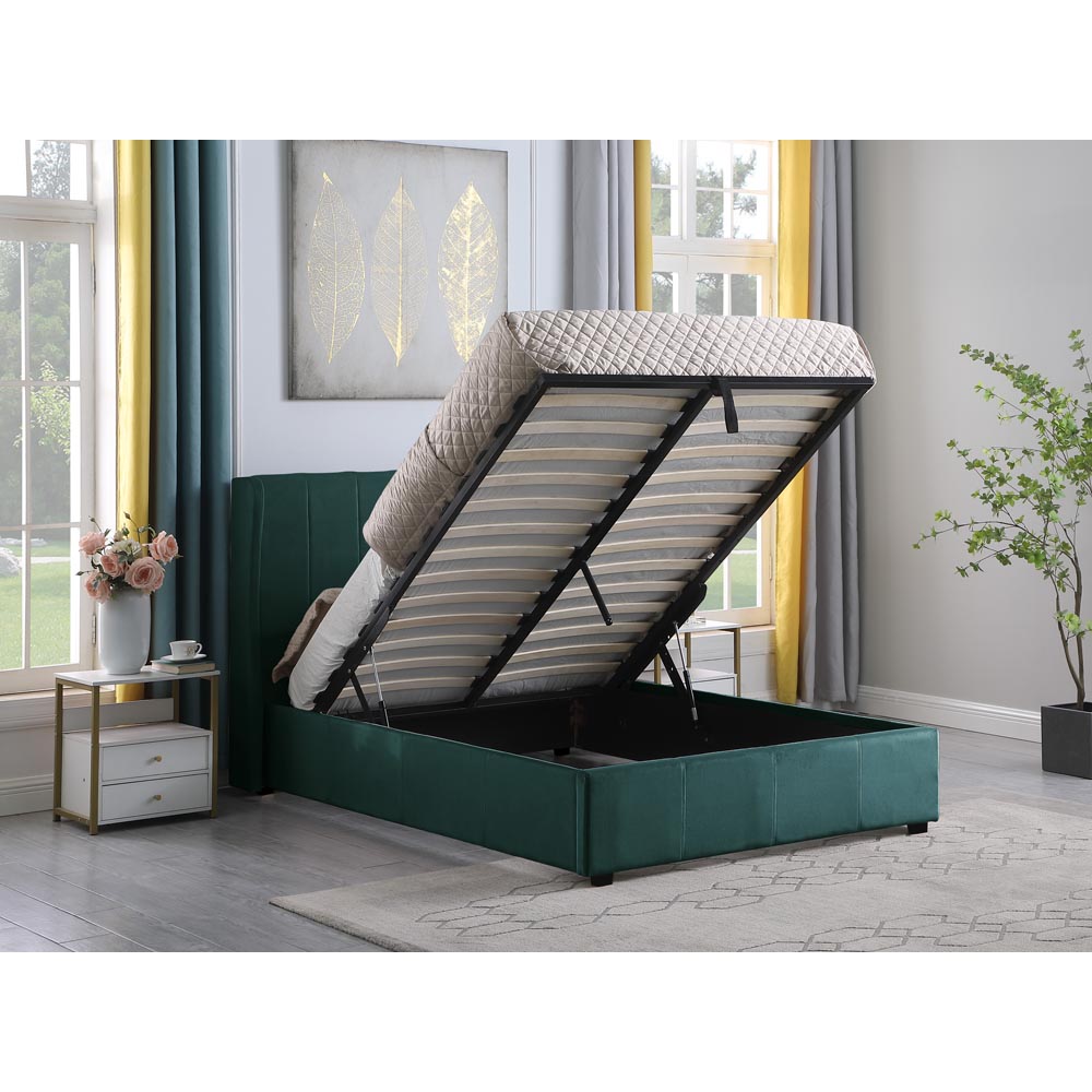 Seconique Amelia Double Green Fabric Ottoman Storage Bed Frame Image 3