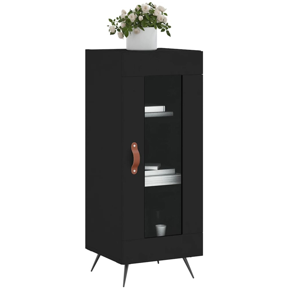 vidaXL Single Glass Door 3 Shelf Black Wooden Sideboard Image 3