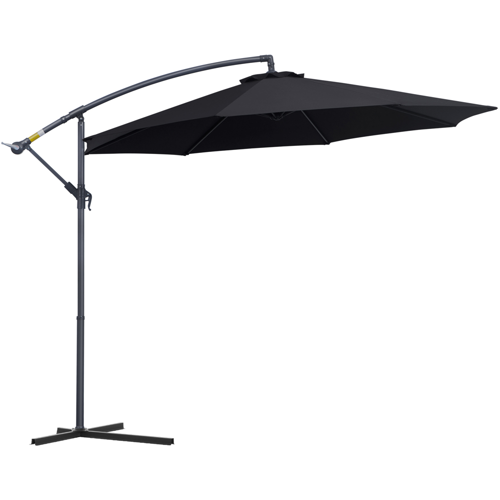 Outsunny Black Crank and Tilt Cantilever Banana Parasol with Cross Base 3m Image 1