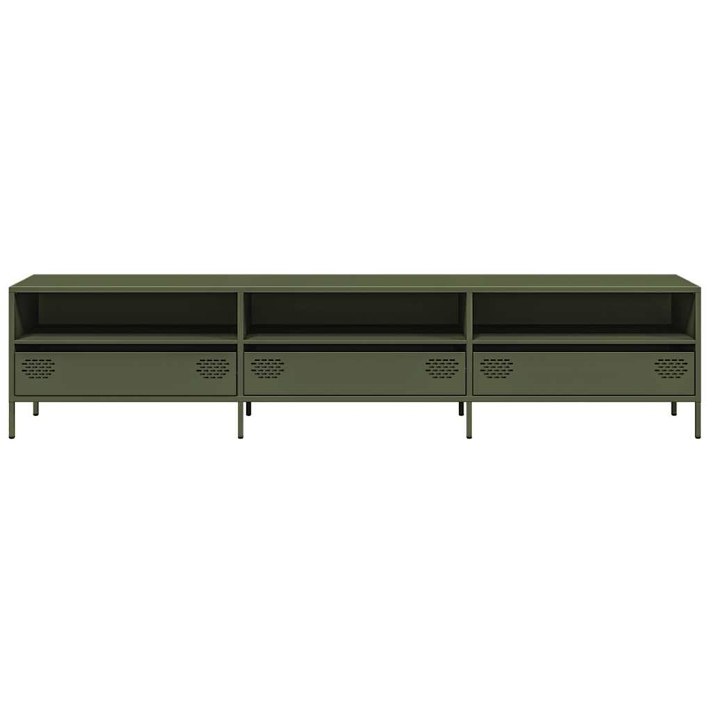 vidaXL 3 Drawer 3 Shelf Olive Green Cold-Rolled Steel TV Cabinet Image 4