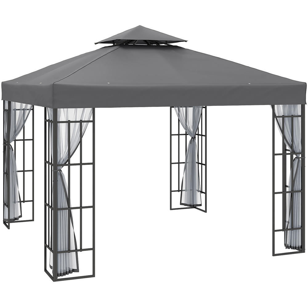 Outsunny 3 x 3m Grey Steel Frame Patio Gazebo with Mesh Sidewalls Image 2