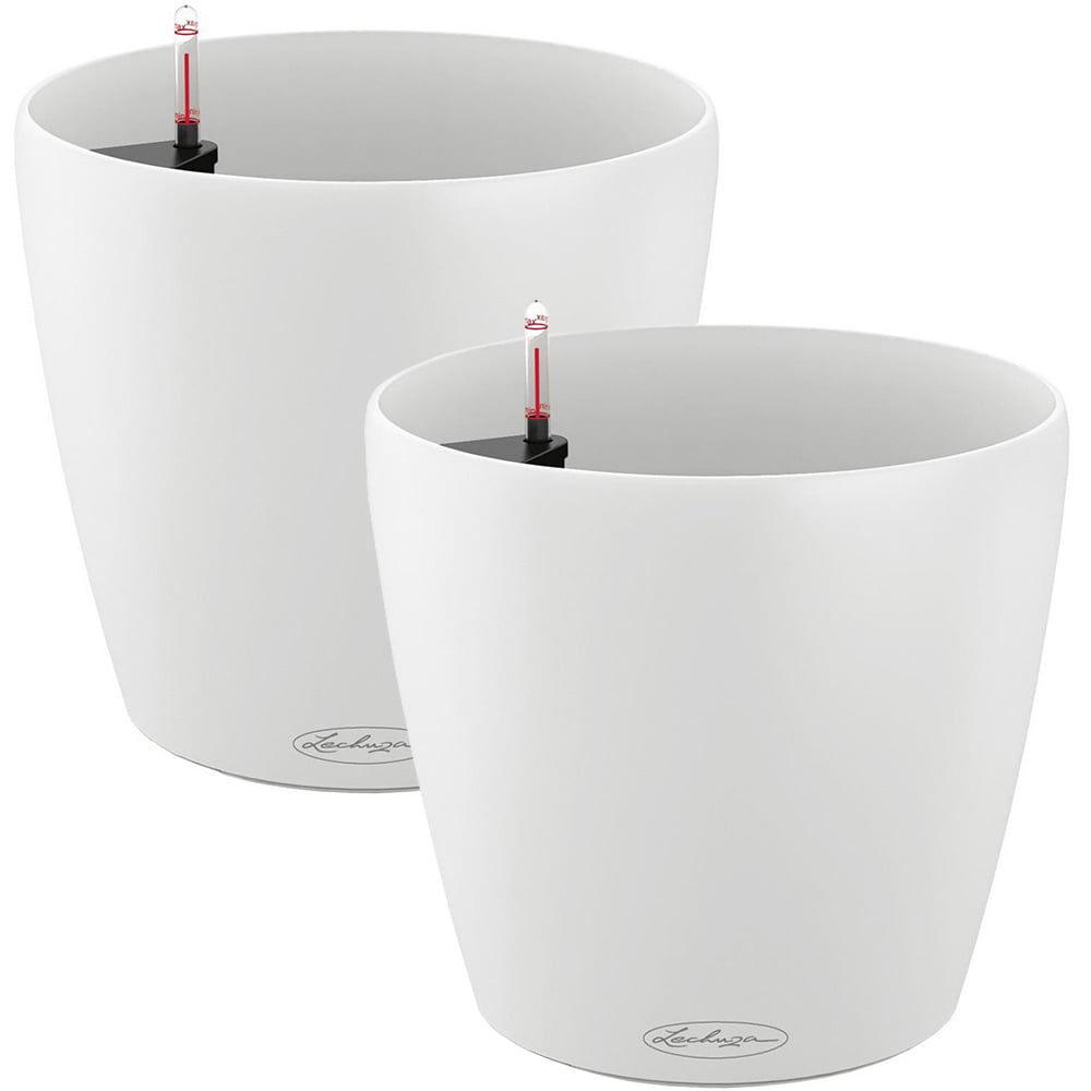 Lechuza Classico White Polyresin Self Watering Planter Pot 28cm 2 Pack Image 1