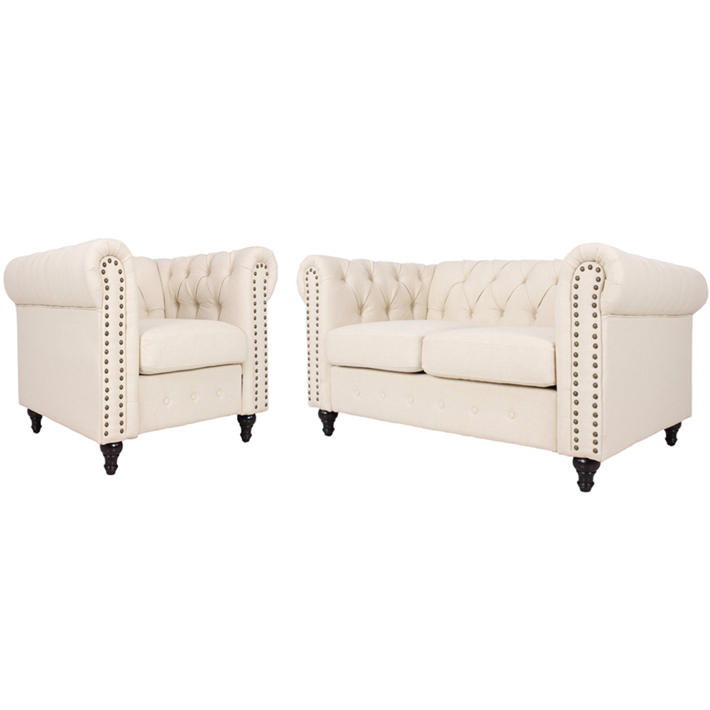 Furniture One Set of 2 Cream Nailhead Trim Upholstered Armchairs Image 2