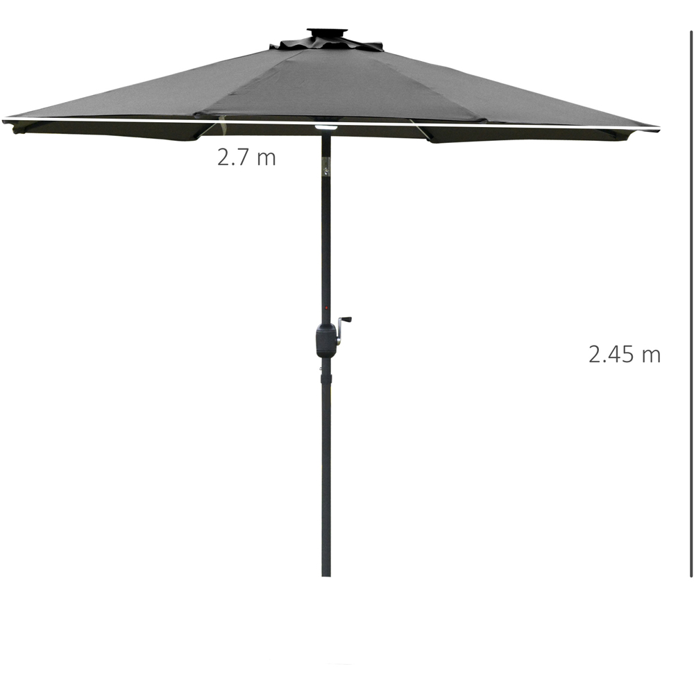 Outsunny Grey Solar LED Crank and Tilt Parasol 2.7m Image 7