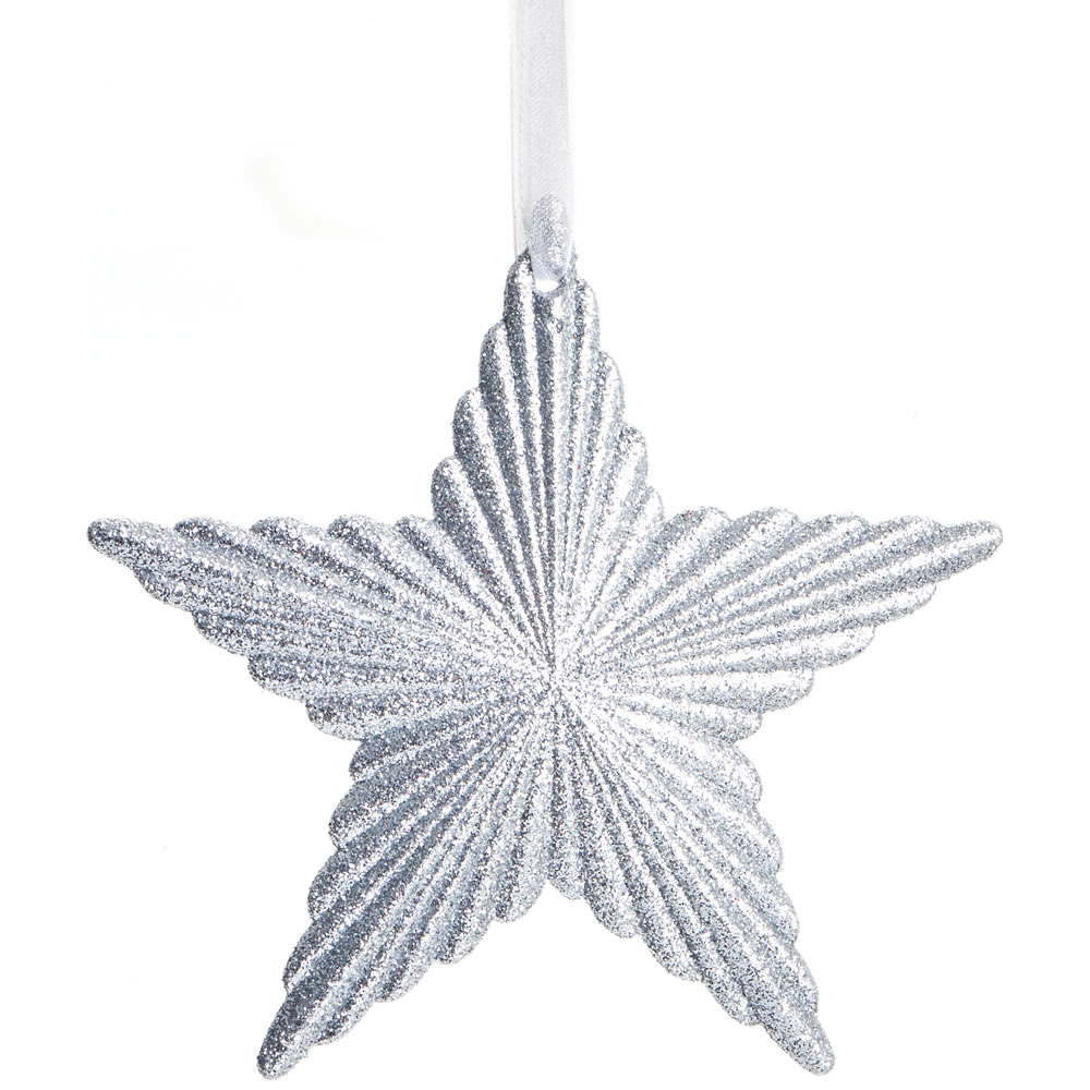 Wilko Winter Wonder Silver Glitter Star Christmas Tree Decoration Image 2