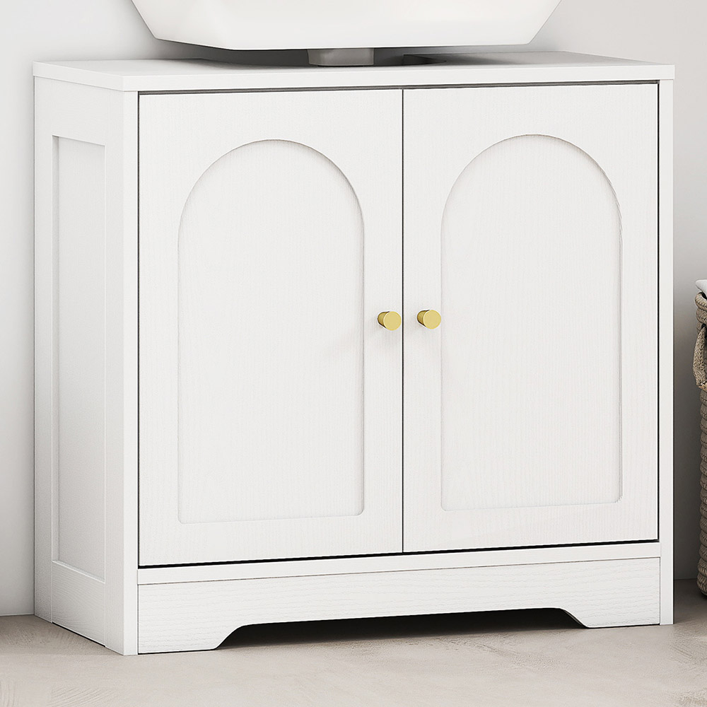 HOMCOM 2 Door White Modern Under Sink Bathroom Cabinet Image 1
