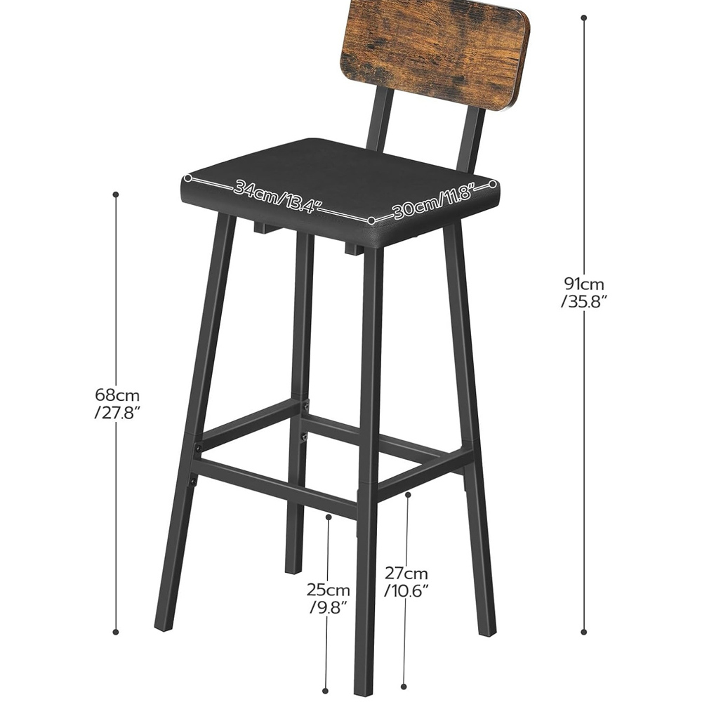 Modcraft Black and Rustic Brown PU Upholstered Industrial Bar Stool Set of 2 Image 6