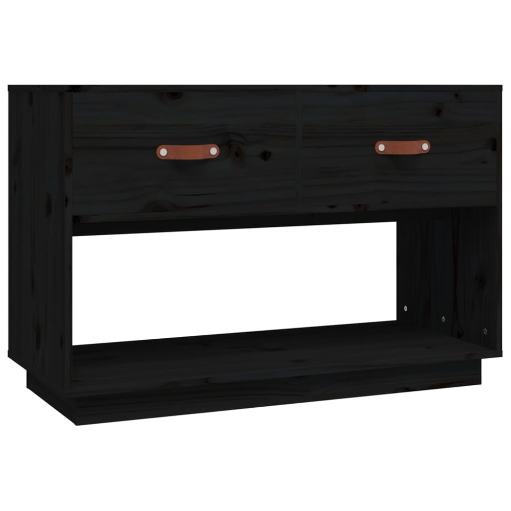 vidaXL 2 Drawer Single Shelf Black Solid Pine Wood TV Cabinet Image 2