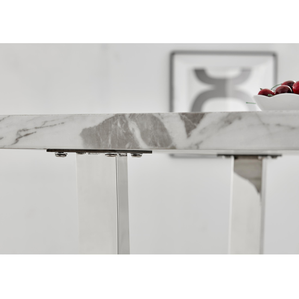 Furniturebox Solo 4 Seater White Marble Effect Dining Table Image 2
