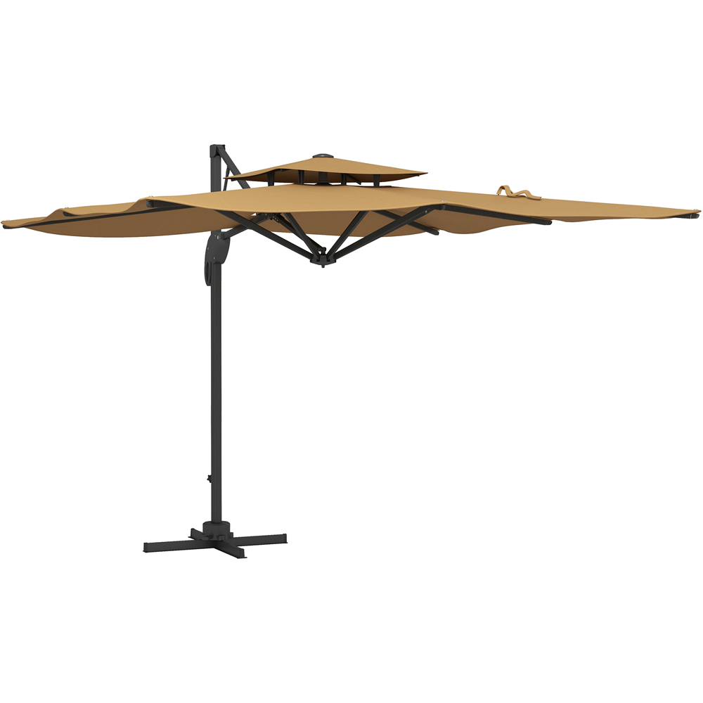 Outsunny Khaki Hydraulic Cantilever Parasol with Cross Base and Top Vent 3m Image 1