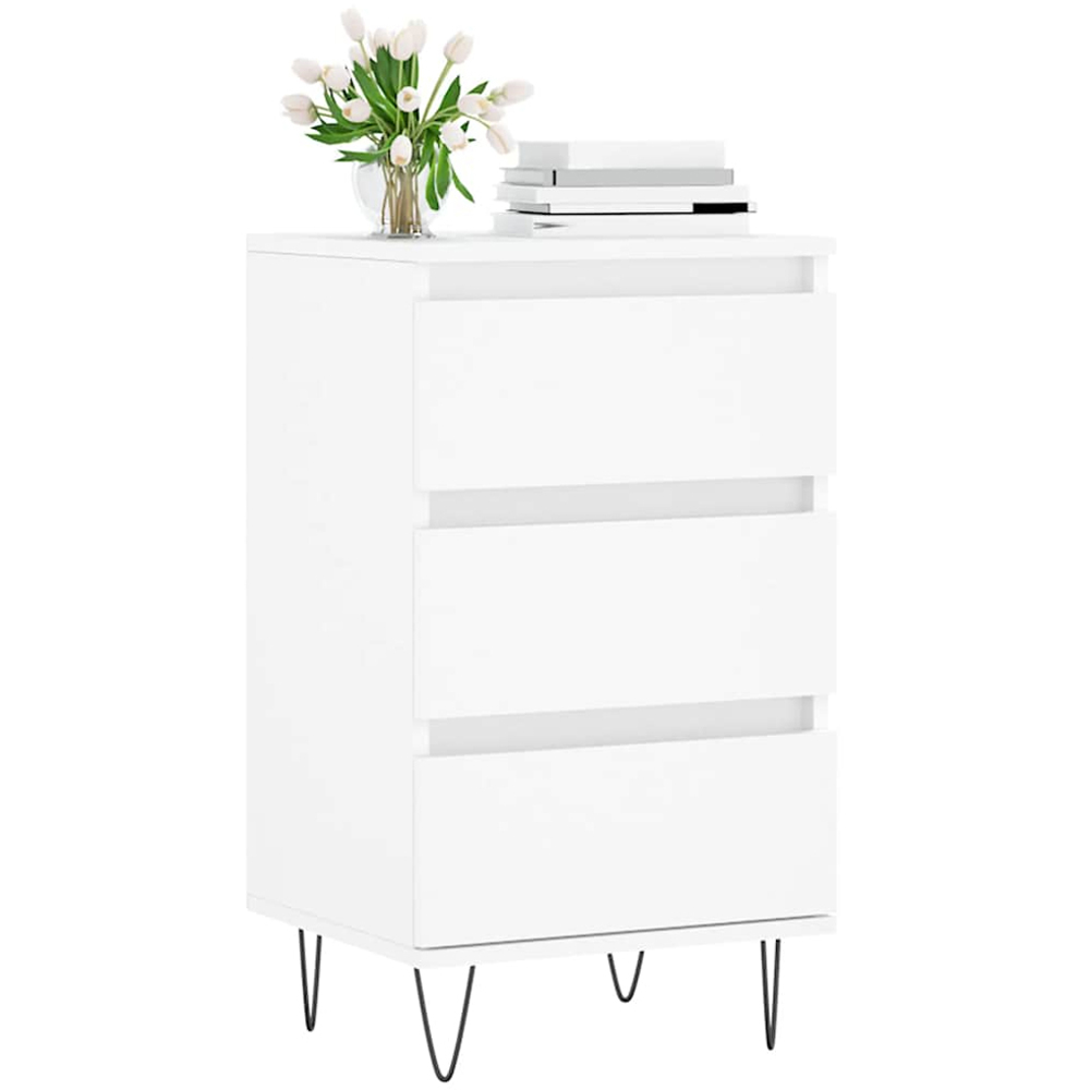 vidaXL 3 Drawer White Sideboard with Metal Legs Image 3