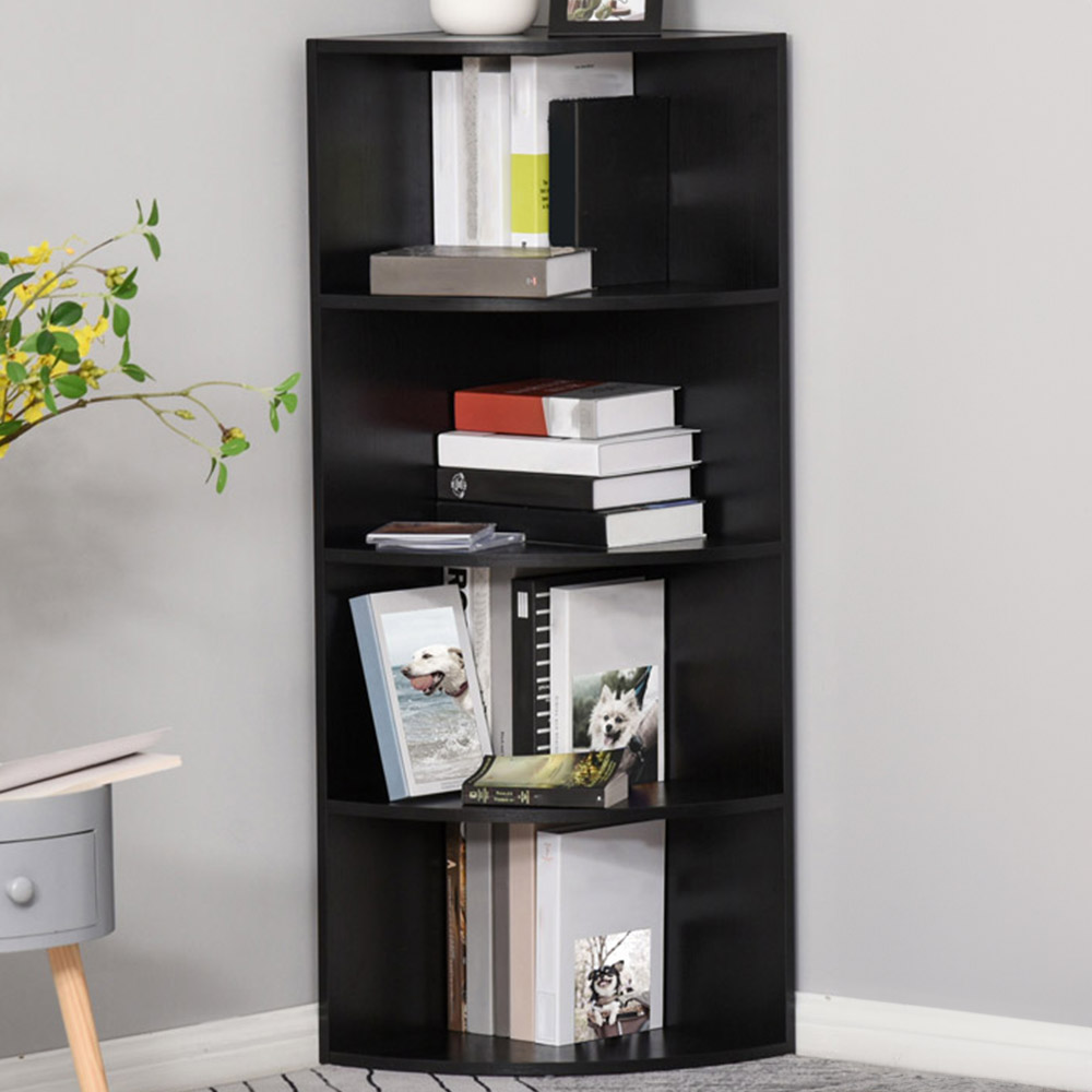 Portland 4 Shelf Black Corner Bookshelf Image 1