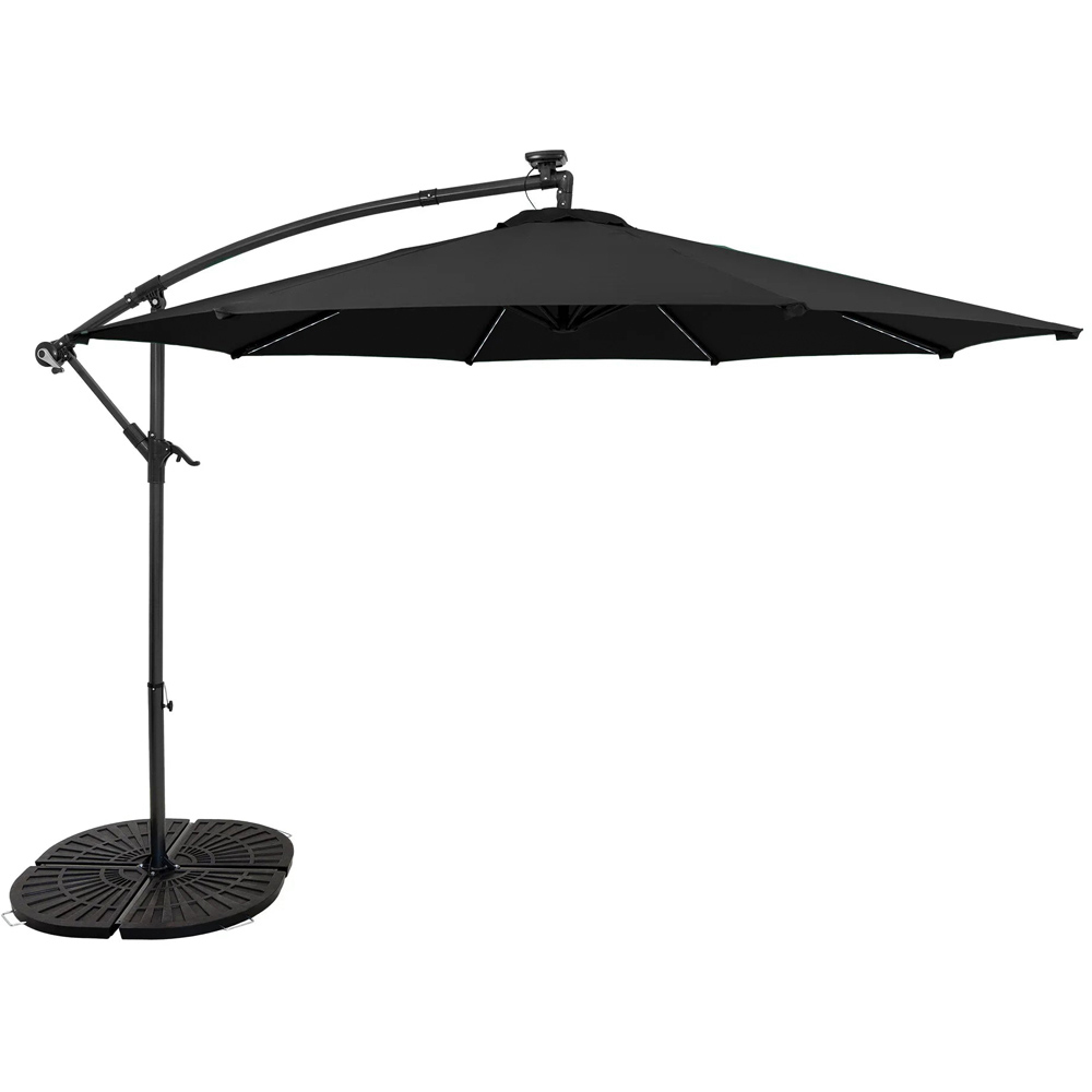 MonsterShop Black LED Cantilever Parasol with Full Fan Base 3m Image 1