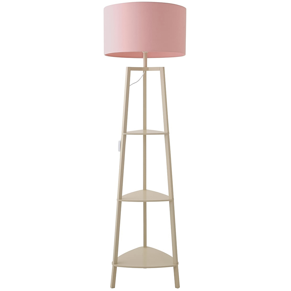 ValueLights Hiru Blush Drum Shade Cream 3-Tier Shelf Floor Lamp with Bulb Image 1