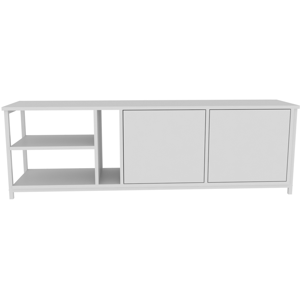 Decorotika Primrose 2 Door 3 Shelf White TV Stand for 72 inch TV Image 3
