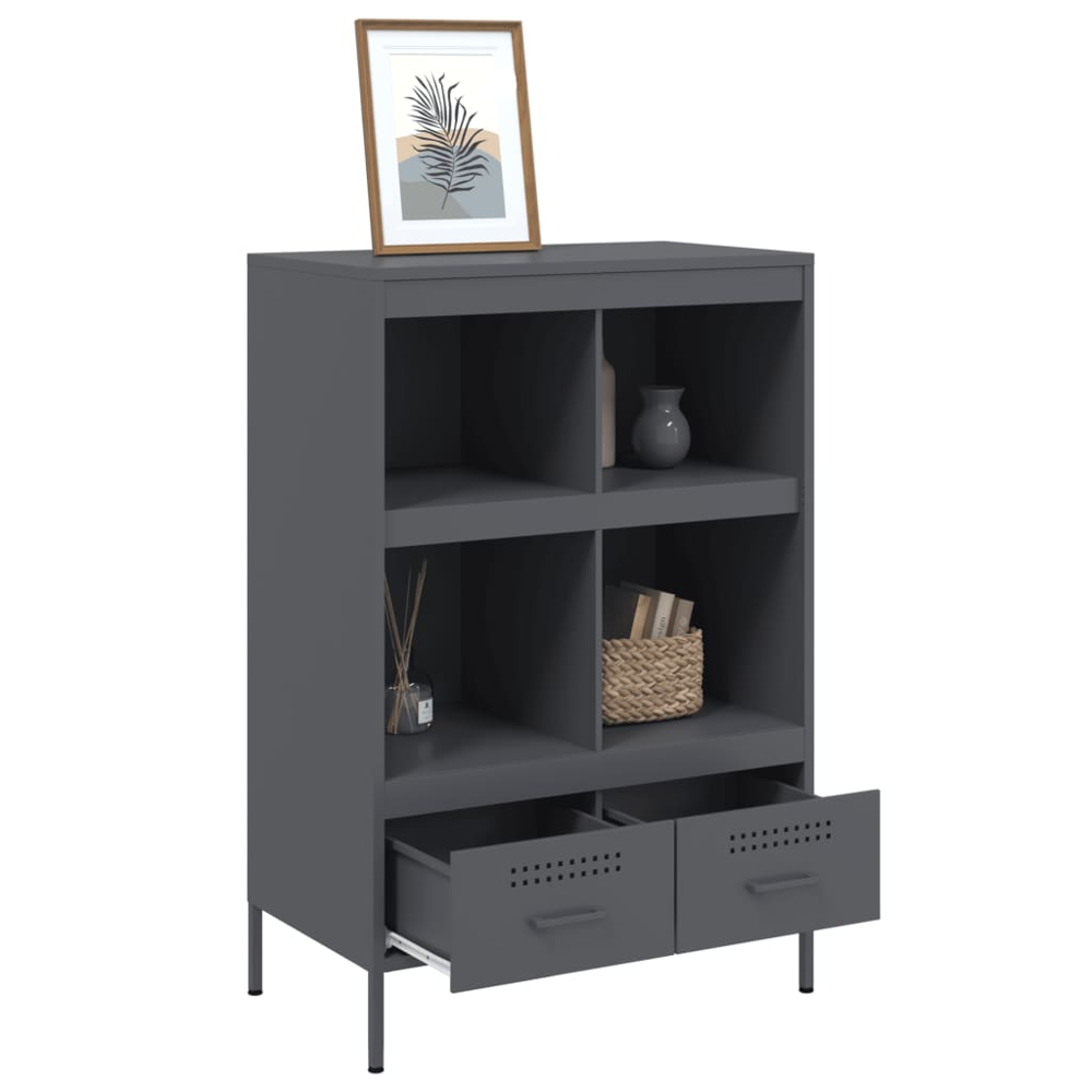vidaXL 2 Drawer 4 Shelf Anthracite Cold-Rolled Steel Highboard Image 5
