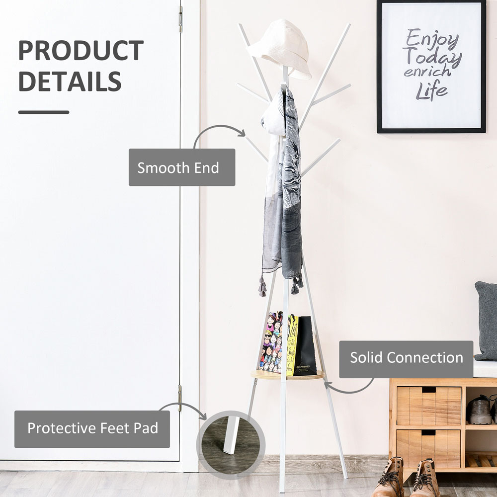 HOMCOM White Free Standing Metal Coat and Hat Hanger 180cm Image 8