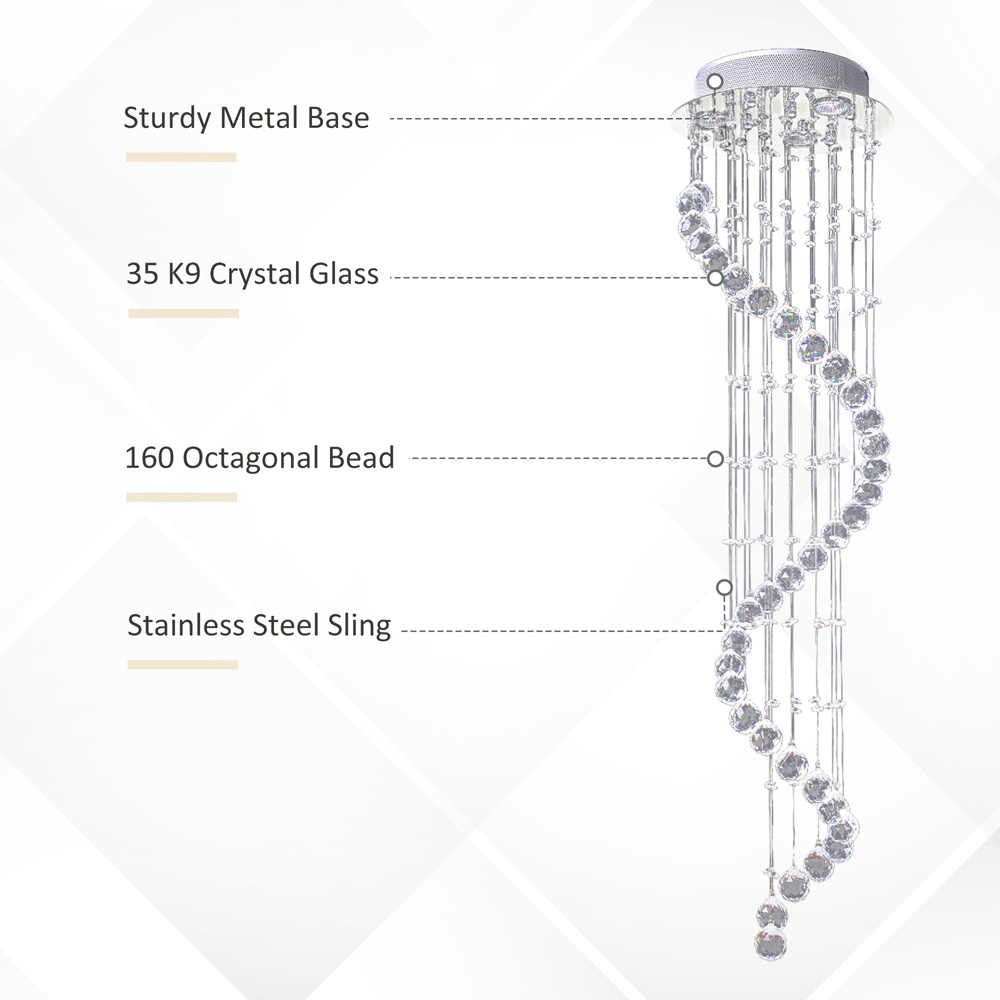 HOMCOM Spiral Crystal Chandelier Image 4