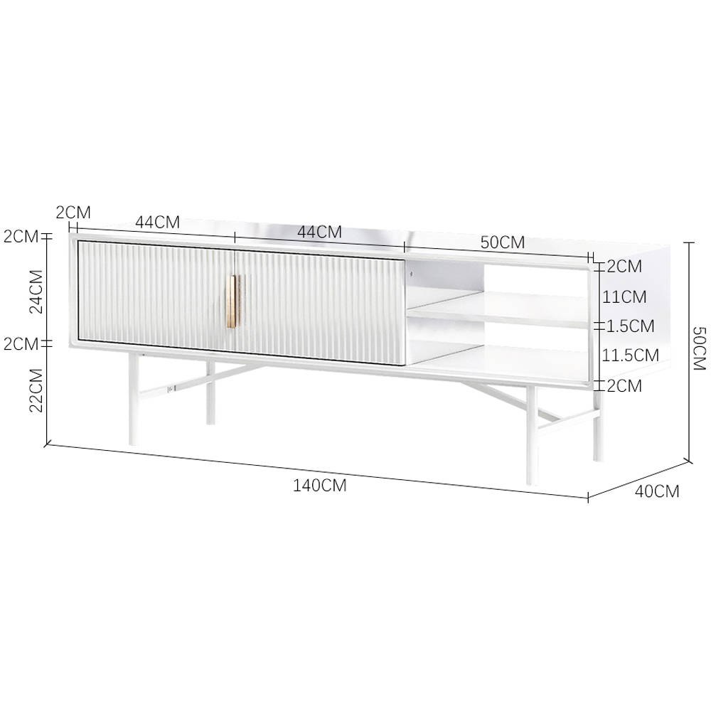 H&O Direct 2 Door 2 Shelf White Striped Wooden TV Stand Image 7