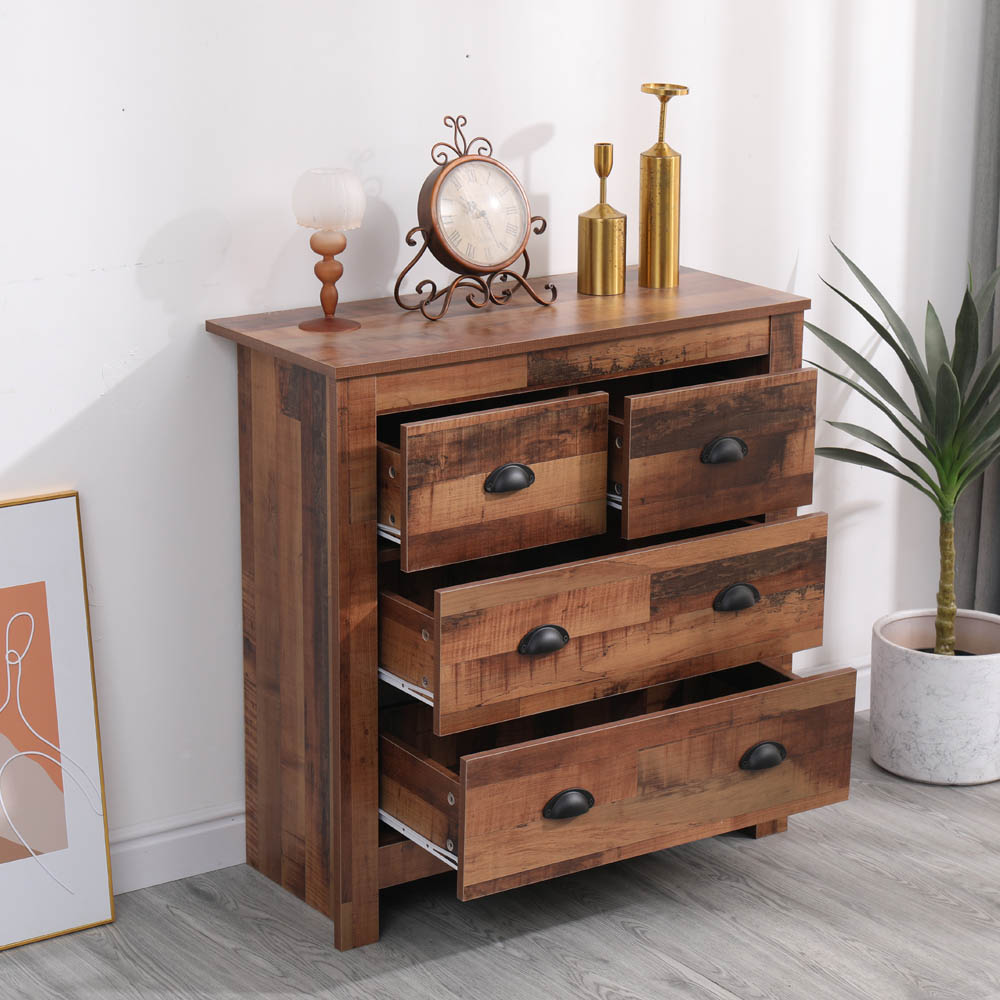 FurnitureHMD 4 Drawer Industrial Style Wooden Chest of Drawers Image 8