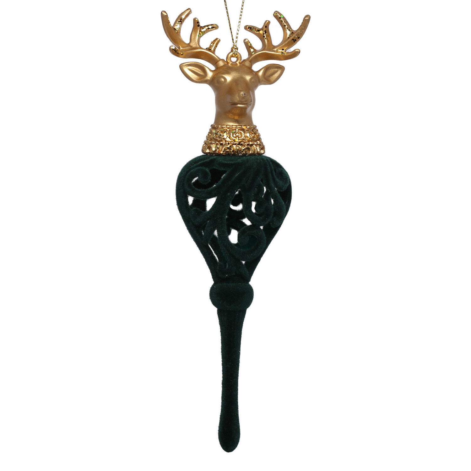 Royal Emerald Green Flocked Stag Bauble Image 2