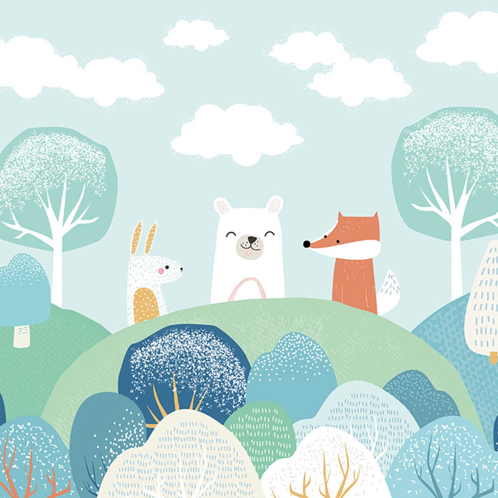 Origin Murals Woodland Friends Blue Wall Mural Image 2