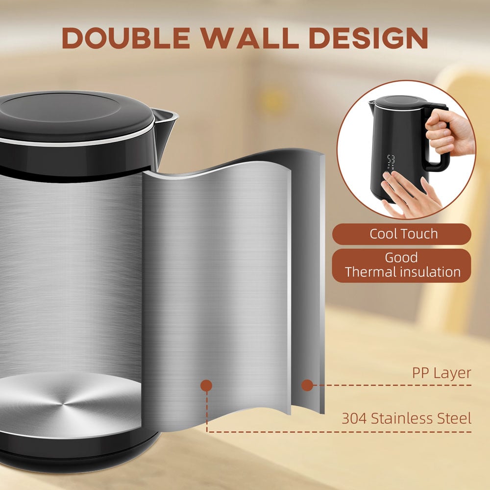 HOMCOM 800-211V70BK Black 1.5L Fast Boil Electric Kettle 3000W and 2 Slice Toaster Set Image 7