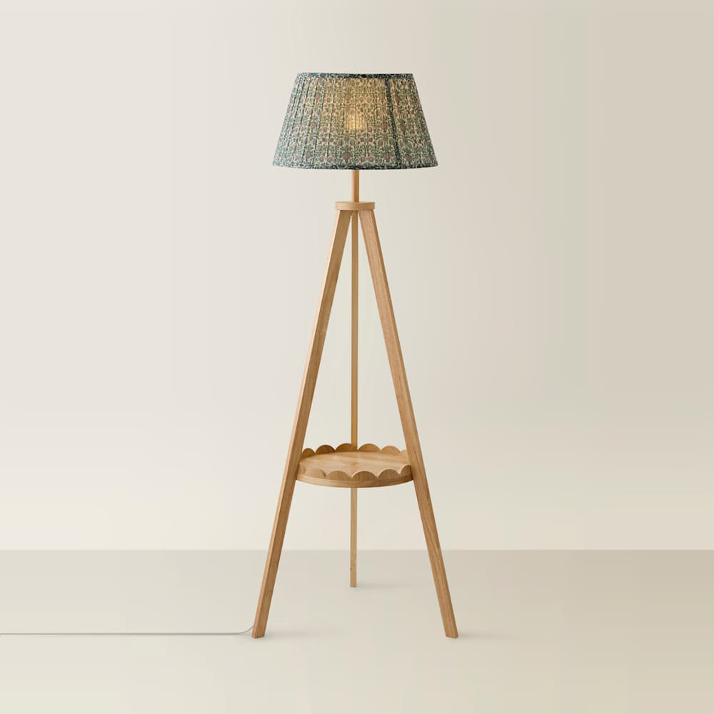 ValueLights Morrigan Floral Pleated Shade Scallop Tripod Floor Lamp with Bulb Image 3