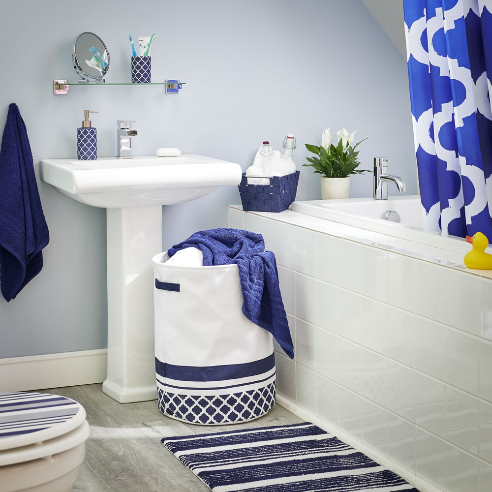 Wilko Fusion Blue and White Shower Curtain Wilko