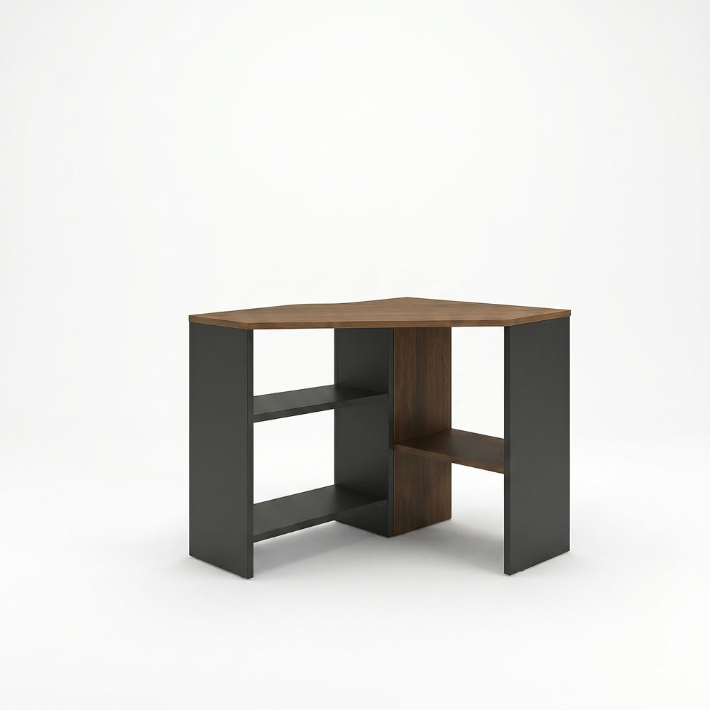 Decorotika Alison 3 Shelf Corner Computer Desk Walnut and Black Image 2