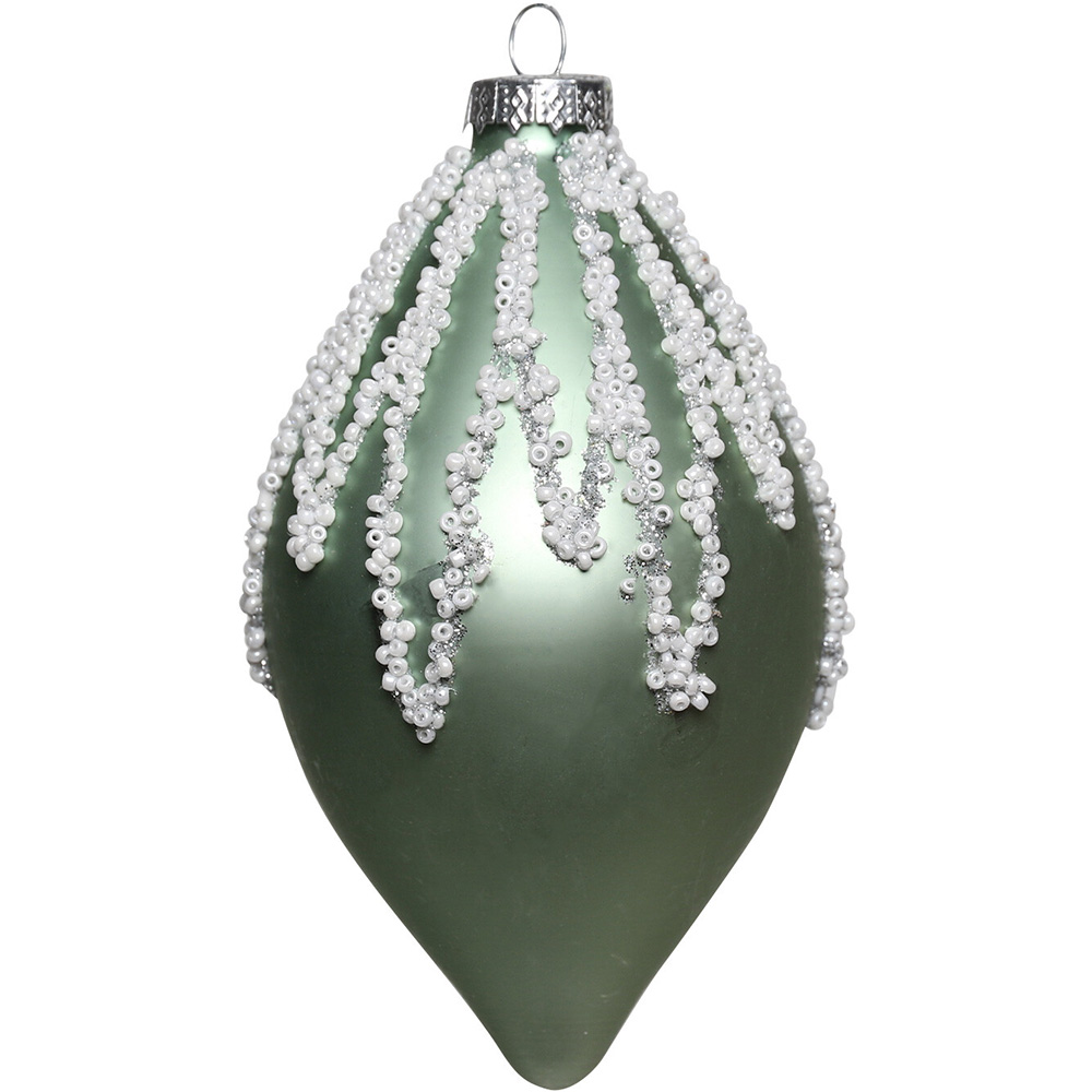Single Mistletoe Cottage Sage Green Beaded Bauble in Assorted styles Image 3